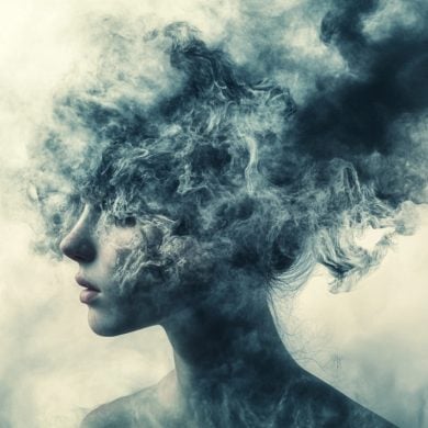 This shows a head covered by fog.