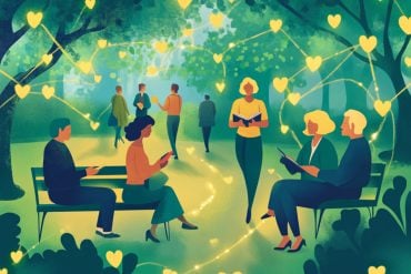 This shows people walking and chatting in a park.