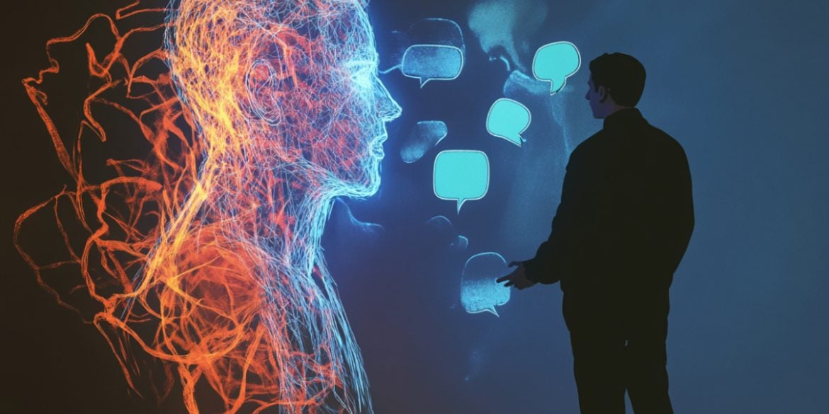 This shows the outline of people and chat bubbles.