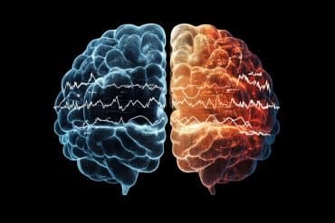 This shows a brain and brain waves.