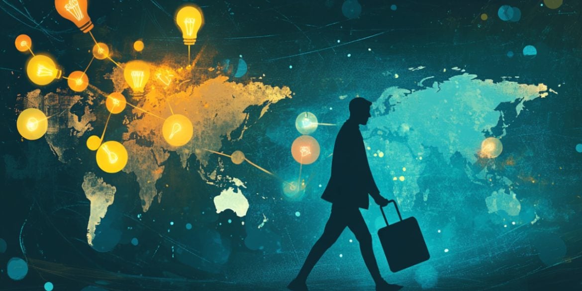 This shows a person walking on a map.