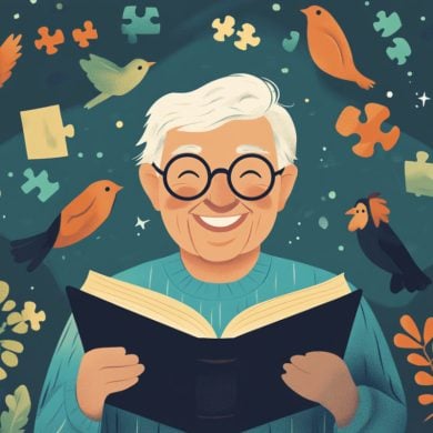 This shows an older person reading.