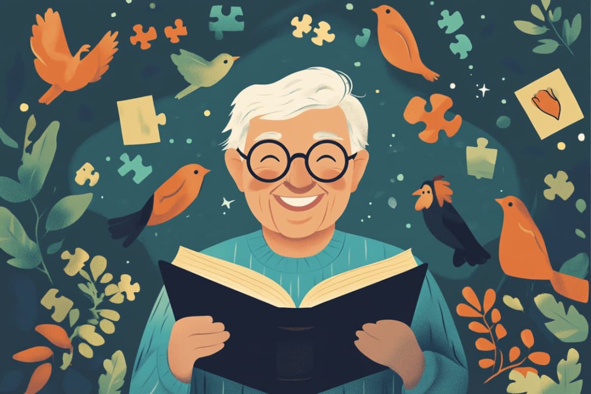 This shows an older person reading.