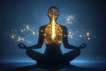 This shows a person in the lotus position. The brain and lungs are highlighted.