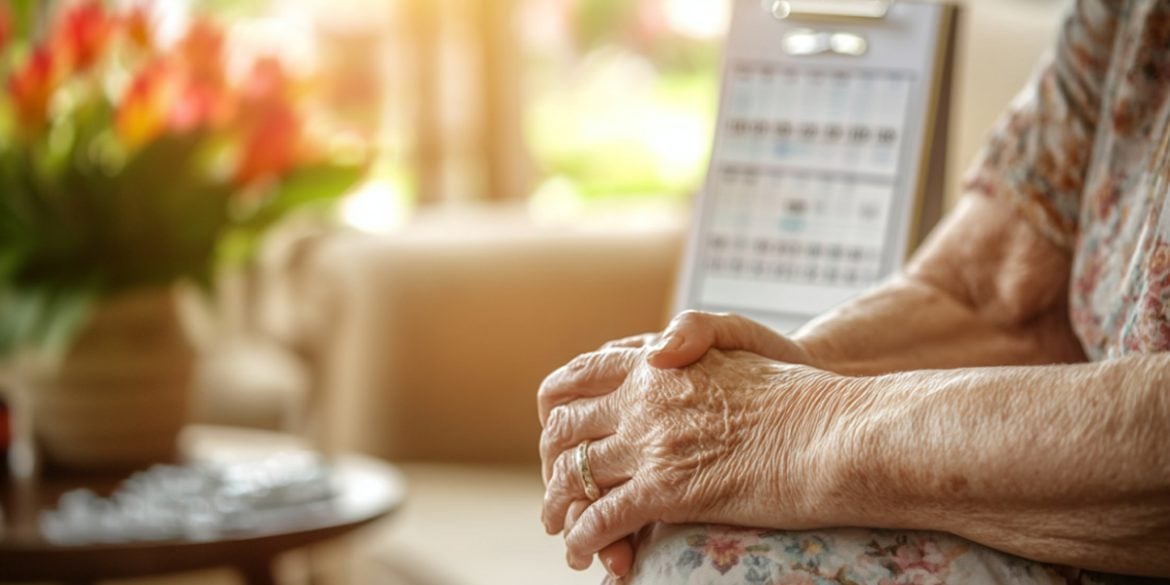 This shows an older woman's hands.