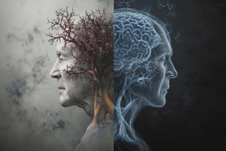 This shows two heads and a brain.