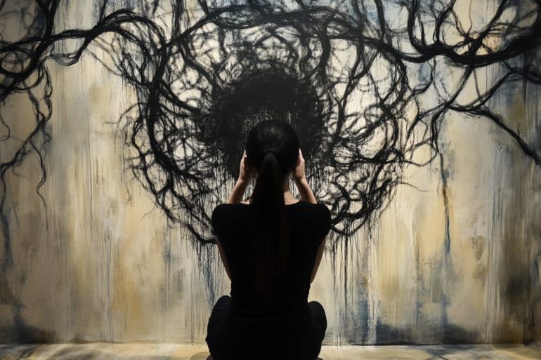 This shows an anxious woman.