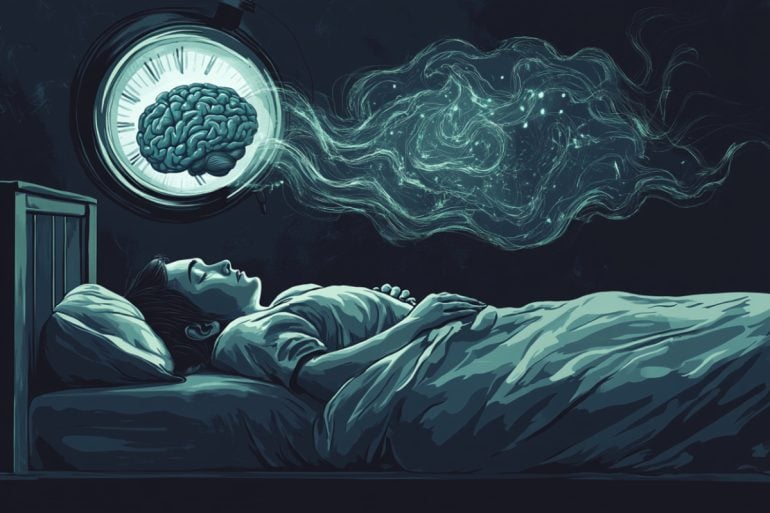 This shows a brain and a person sleeping.