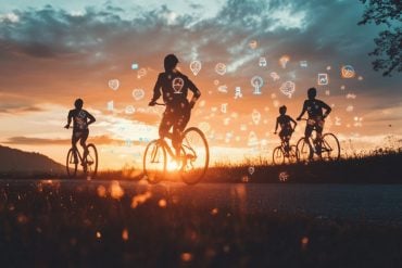 This shows teens riding bikes.
