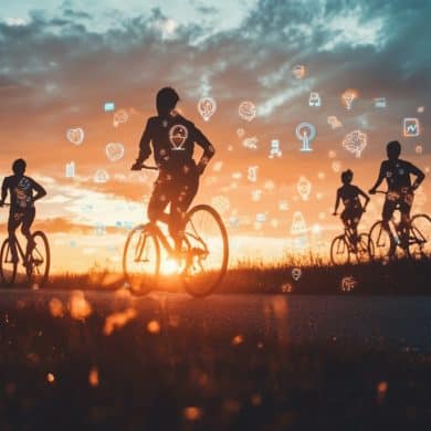 This shows teens riding bikes.
