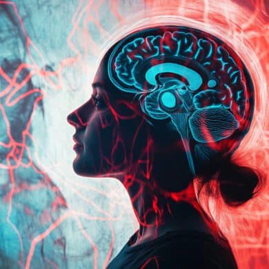 This shows a woman's head and a brain.