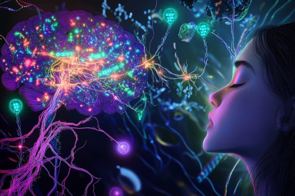 This shows a woman and a brain.