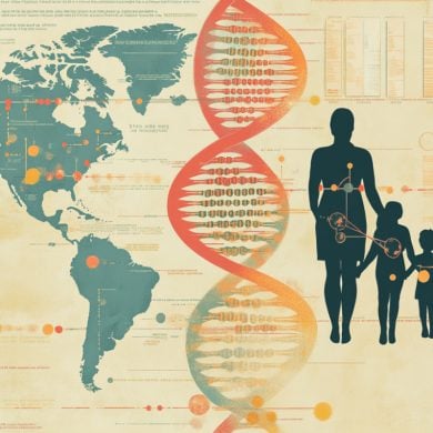This shows a mom and her kids, and DNA.
