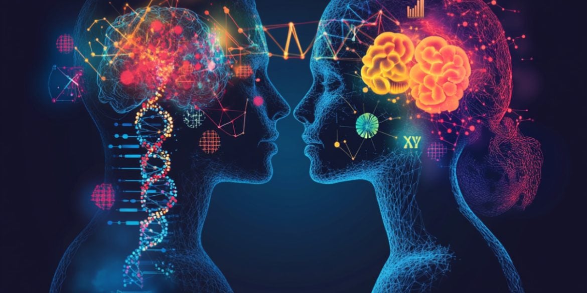 This shows a man, a woman, and DNA.
