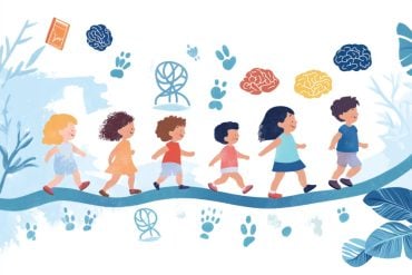 This shows DNA, children walking, and brains.