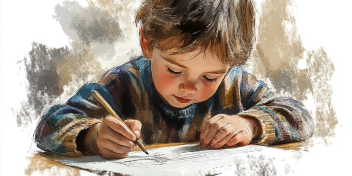This shows a child writing.