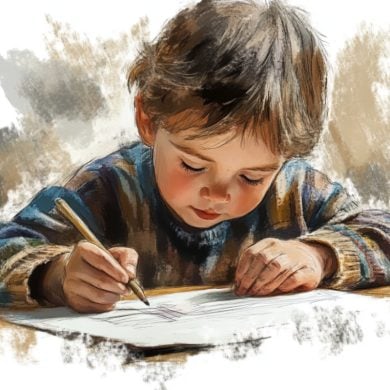 This shows a child writing.