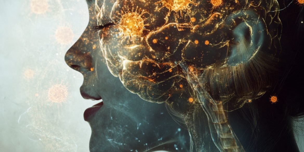 This shows a woman and a brain.