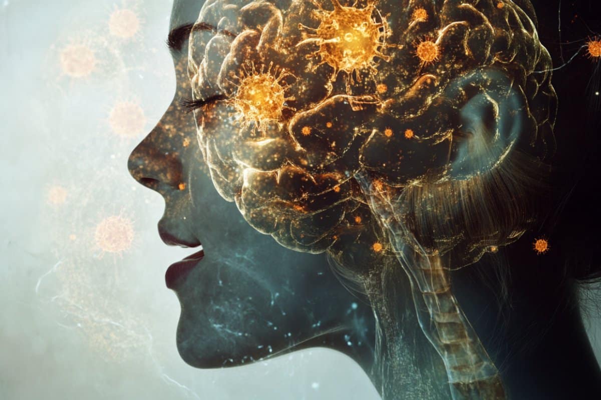 This shows a woman and a brain.