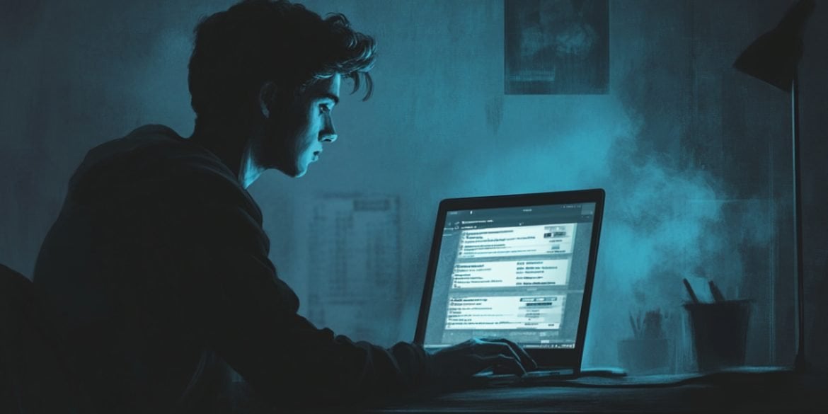 This shows a young man on a computer.