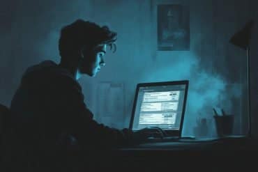 This shows a young man on a computer.