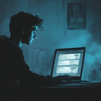 This shows a young man on a computer.