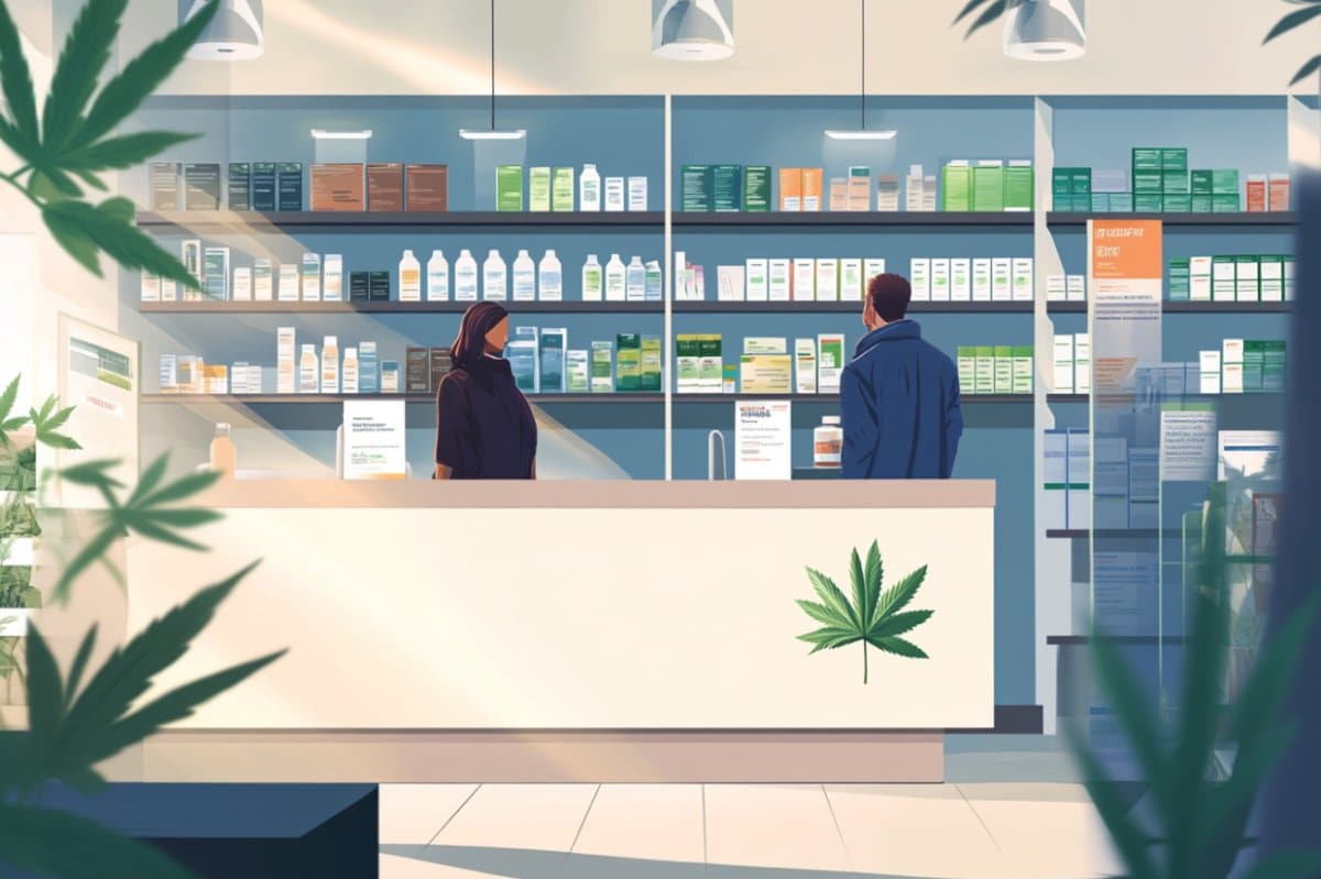 This is a drawing of a cannabis pharmacy.