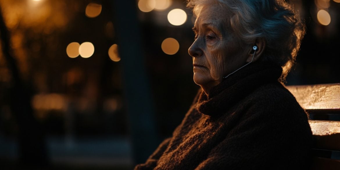 This shows an older woman sitting alone.