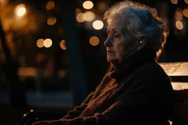 This shows an older woman sitting alone.