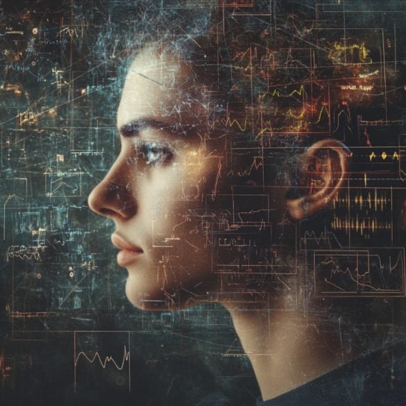 This shows a woman and math symbols.