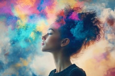 This shows a woman and bight colors.