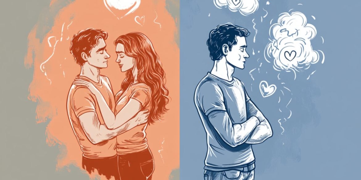 This shows a couple and a man alone.