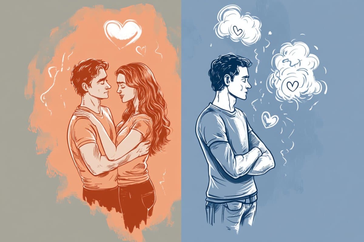This shows a couple and a man alone.