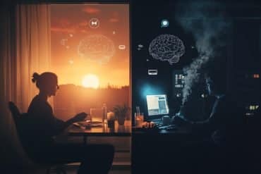 This shows a person working early in the morning and one working at night.