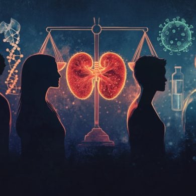 This shows kidneys on a scale of justice.