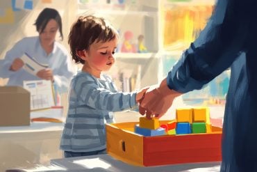 This shows a child and blocks.