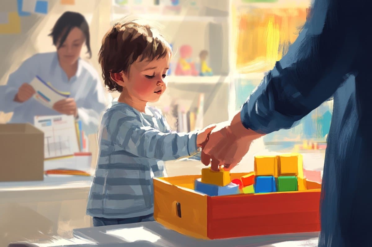 This shows a child and blocks.