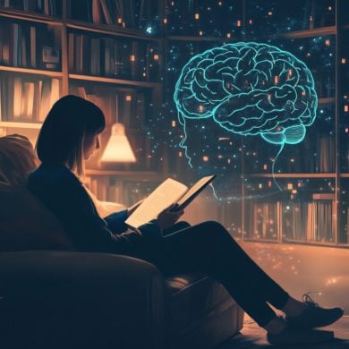 This shows a person reading and a brain.