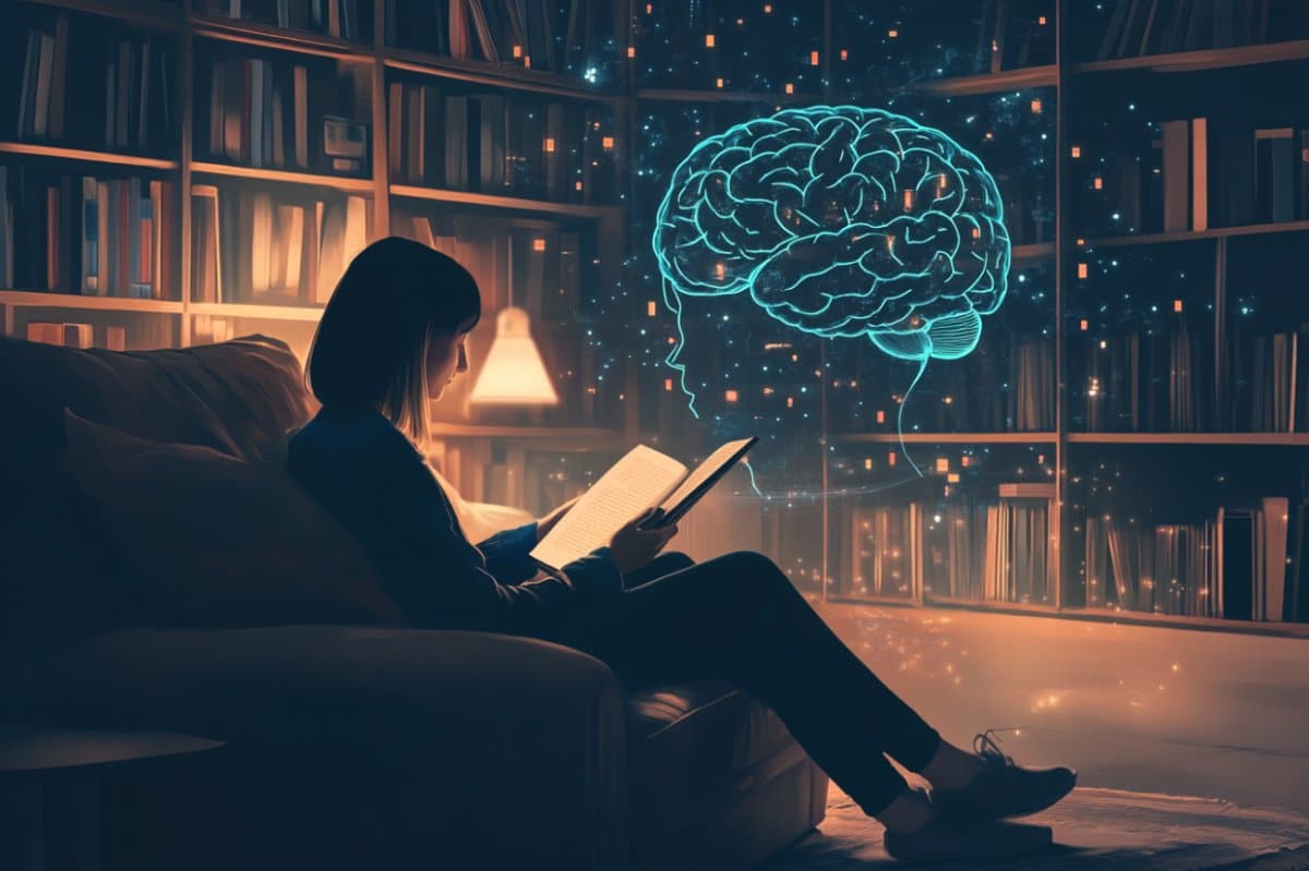 This shows a person reading and a brain.