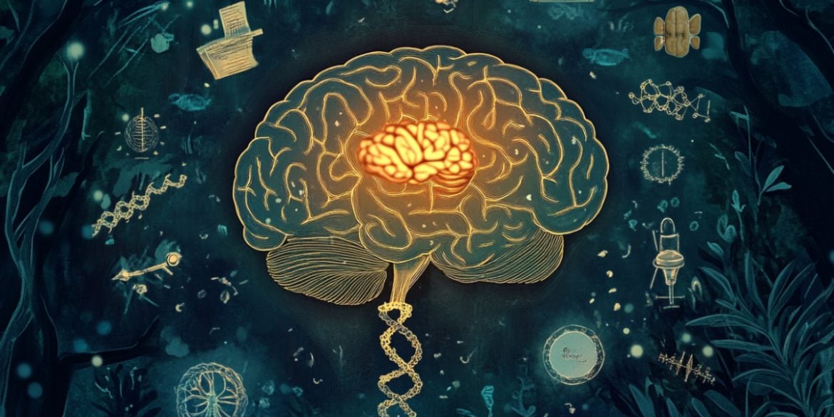 This shows a brain and DNA.
