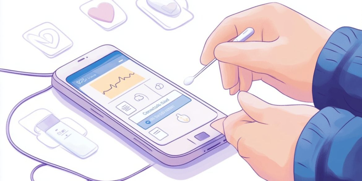 This shows a person using a swap to analyze a saliva test.