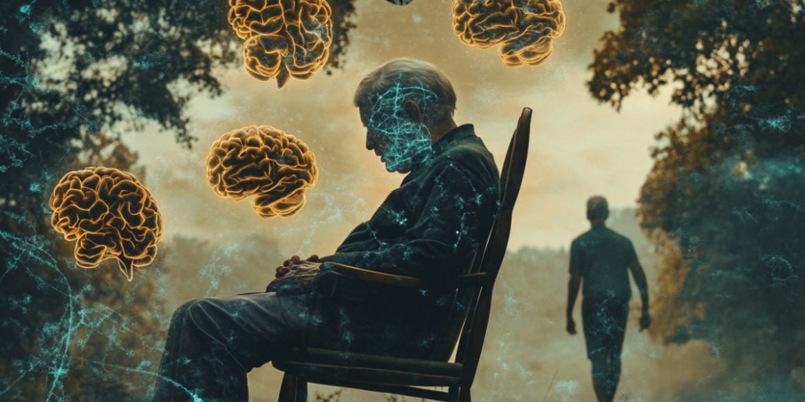 This shows an older man sitting and brains.