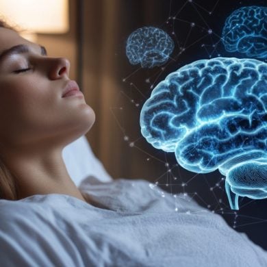 This shows a woman sleeping and a brain.
