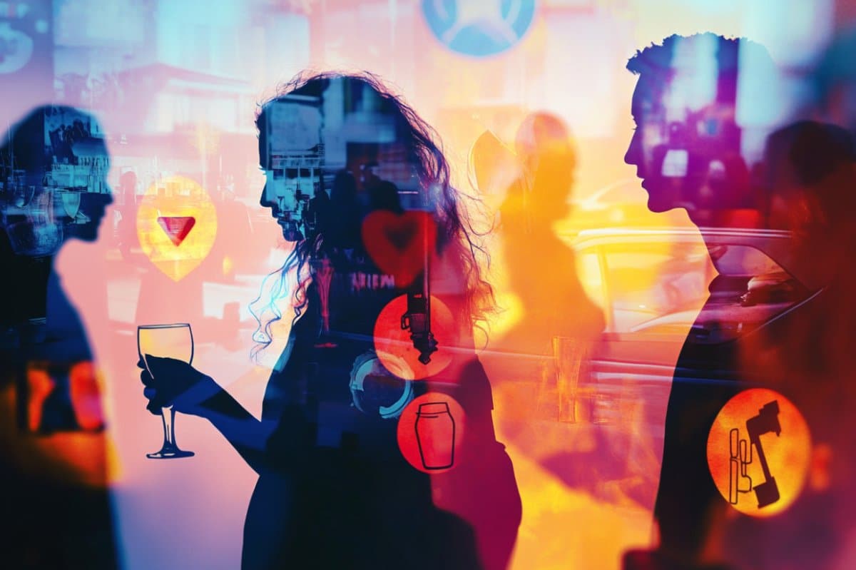 This shows outlines of people and glasses.