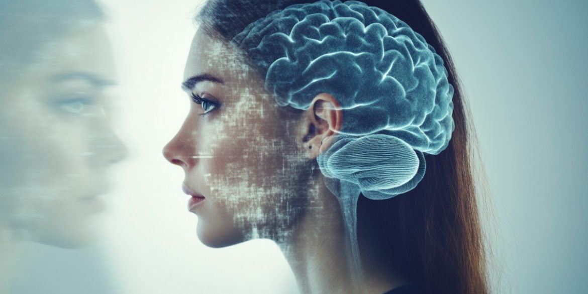 This shows a woman and a brain.