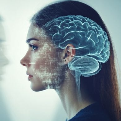 This shows a woman and a brain.