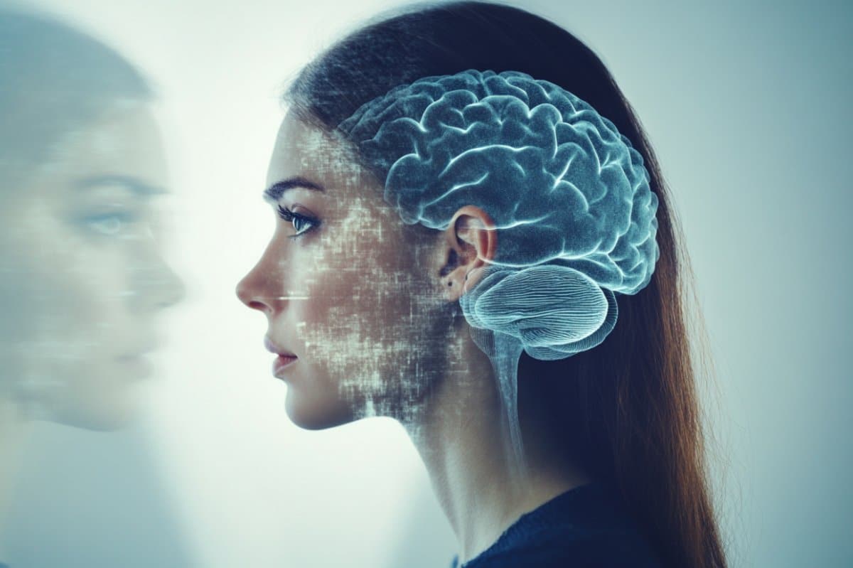 This shows a woman and a brain.