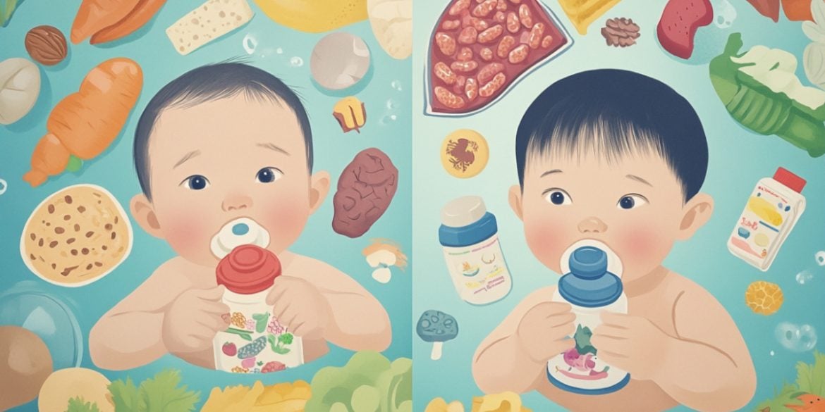 This shows two babies and food.