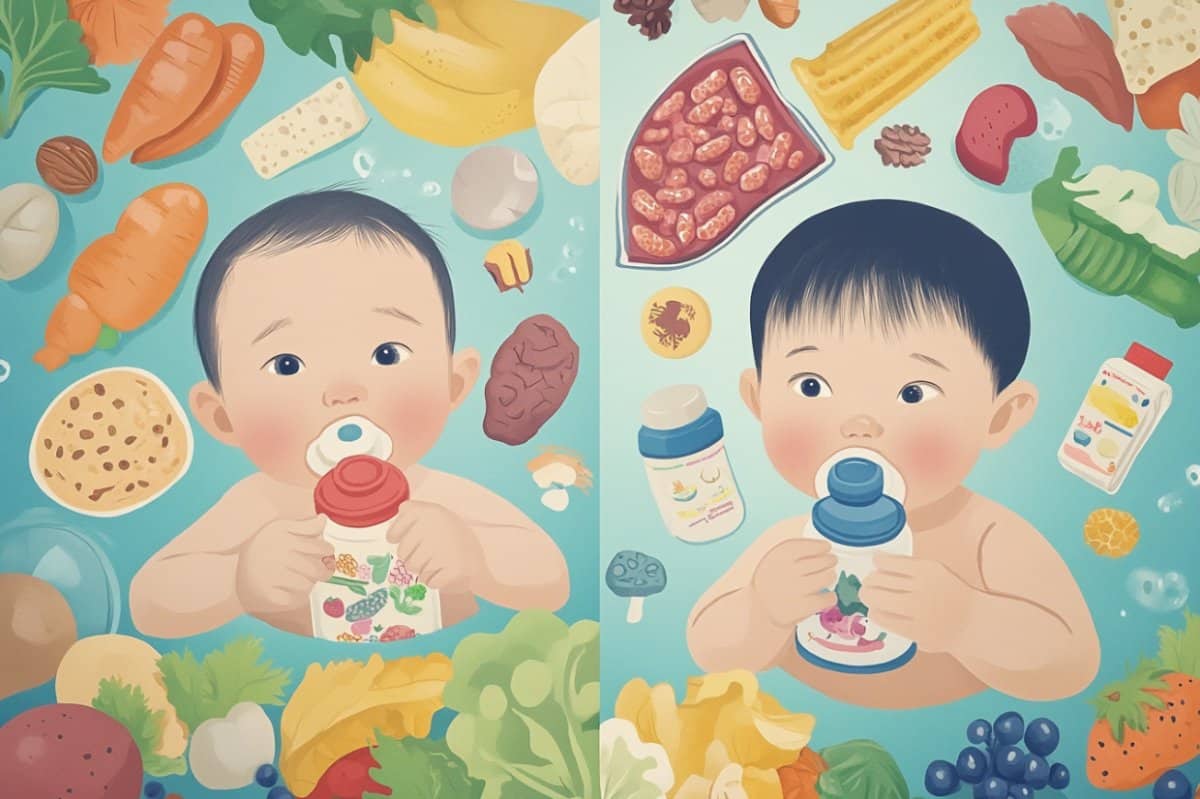 This shows two babies and food.