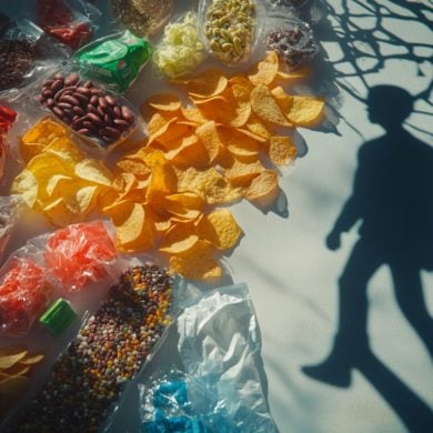 This shows processed foods and the outline of a person.